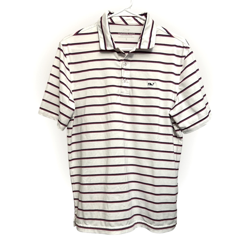 Vineyard Vines White and Purple Striped Polo Shirt